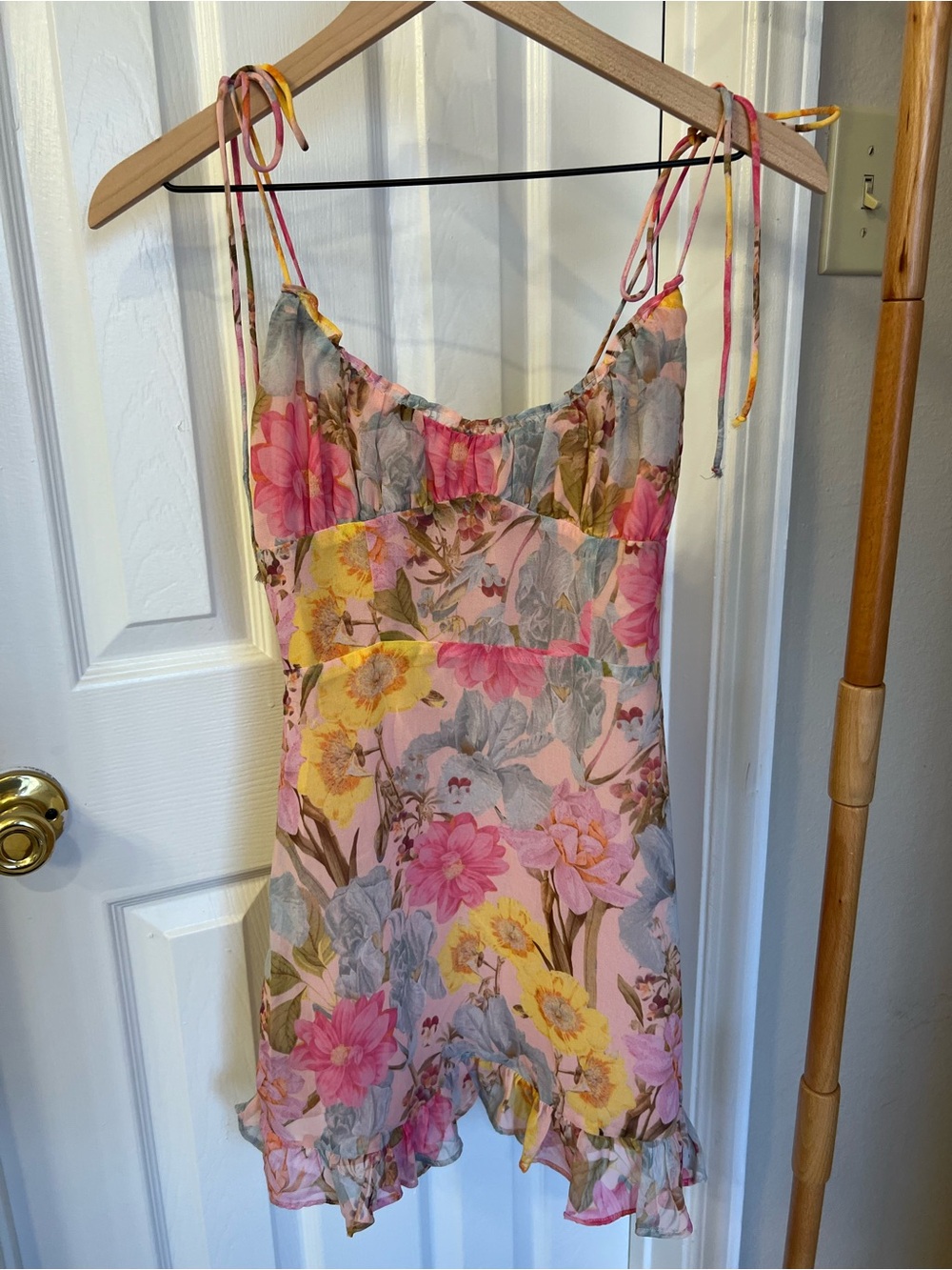 Olivaceous Pink & Yellow Floral Tie-Shoulder Slip